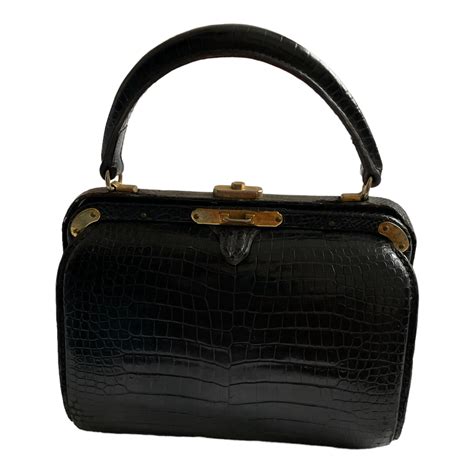 Sac Main Fernande Desgranges Pour Lederer Vintage Cuir Croco