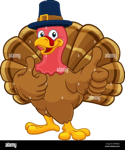 Turkey Pilgrim Hat Thanksgiving Cartoon Character Stock Vector Image