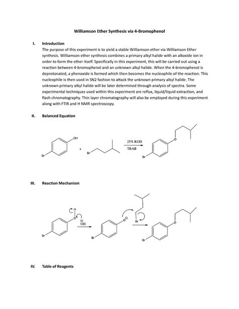 Ochem Lab Report Williamson Ether Synthesis Williamson Ether