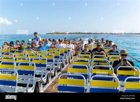 Passengers On Ferry Boat From Isla Mujeres Caribbean Coast Cancun