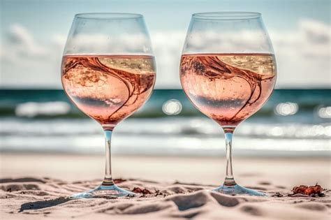 Deux Verres De Vin Rosé Frais En été Illustration Generative Ai Photo