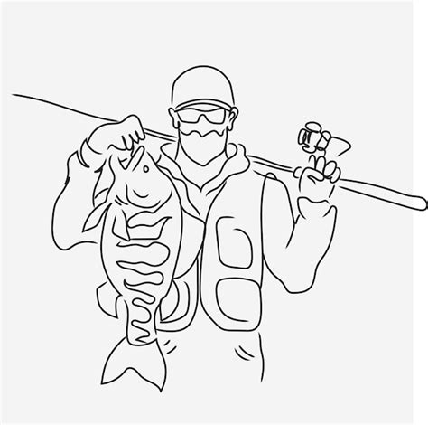 Premium Vector Fisher Line Art Fisherman Fishing Outline Drawing