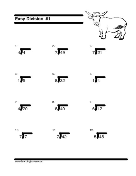 Easy Division 1 Worksheet For 2nd 4th Grade Lesson Planet