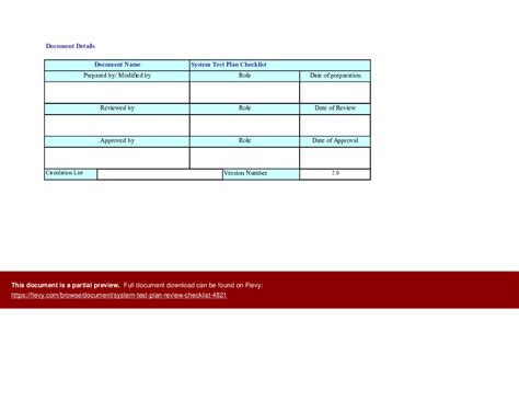 Excel Template System Test Plan Review Checklist Excel Template Xls