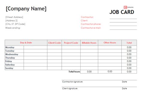 Job Sheets Templates Excel