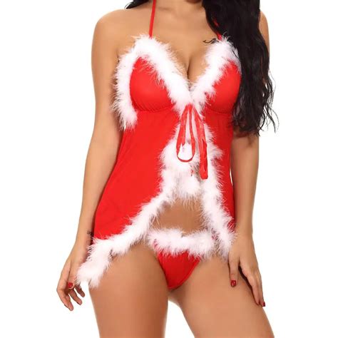 IShine Christmas Womens Sexy Lingerie Red Dress With Lace Feather