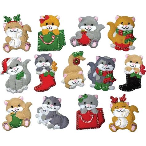 Design Works Felt Ornament Applique Kit Set Of 13 Holiday Cats Felt Ornaments Applique Kit