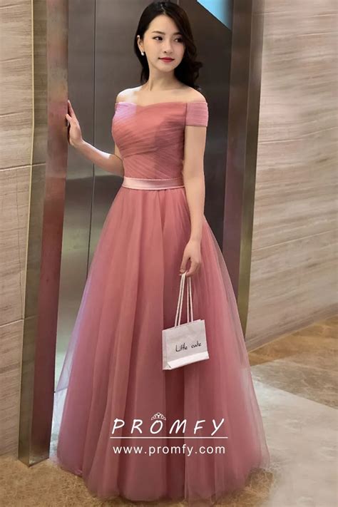 Pleated Pink Tulle A Line Long Wedding Guest Dress Promfy