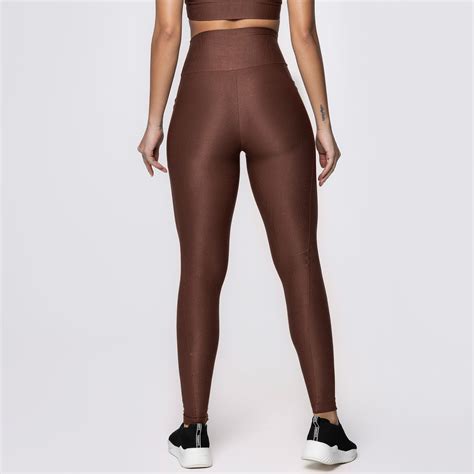 Legging Fitness Canelada Com Bolsos Laterais Marrom Café Flux