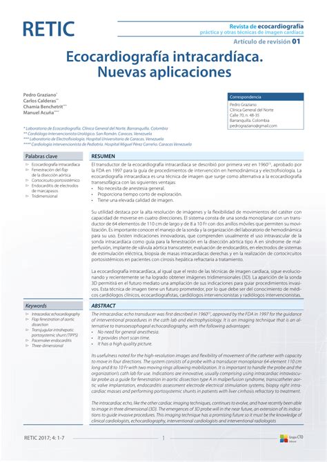 Pdf Ecocardiograf A Intracard Aca Nuevas Aplicaciones