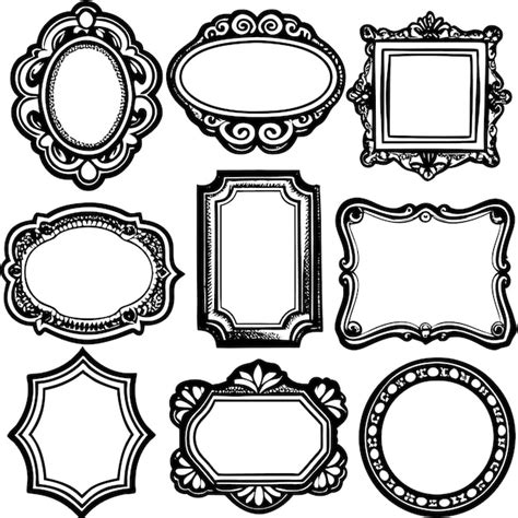 Collection Of Nine Ornate Black And White Decorative Frames Premium