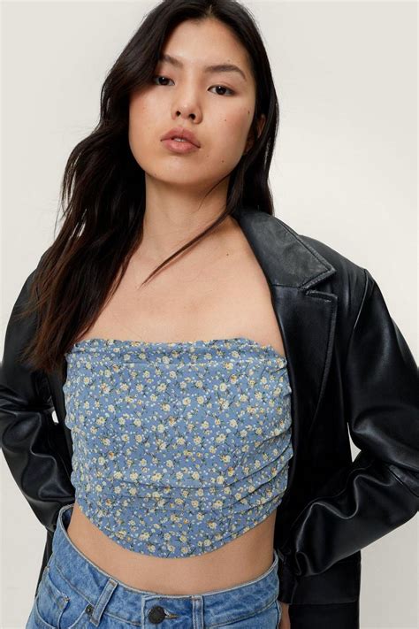 Women S Ditsy Floral Print Shirred Corset Top Boohoo Uk