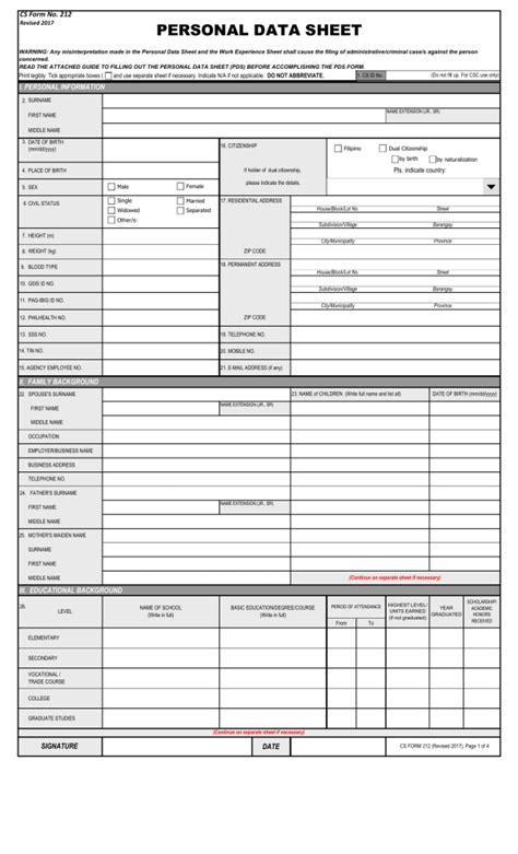 Csc Form 212 Revised 2017 Personal Data Sheet Deped At Brenda Raymer Blog