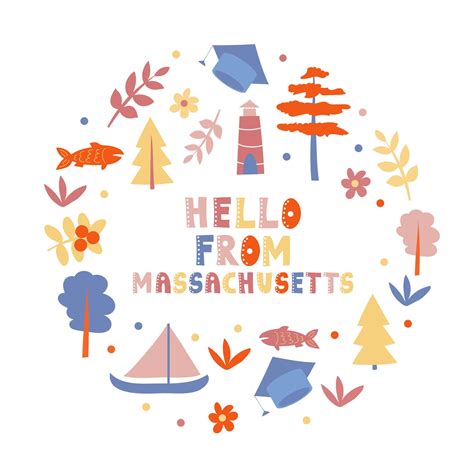 USA collection. Hello from Massachusetts theme. State Symbols 4558795 ...