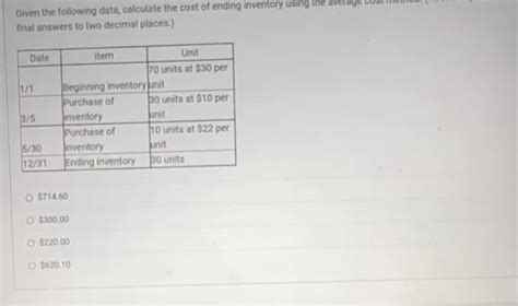 Solved Given The Following Data Calculate The Cost Of G