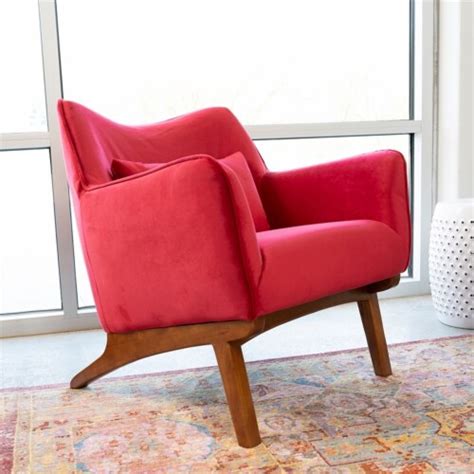 Ashcroft Gatsby Mid Century Modern Furniture Style Velvet Accent Armchair In Red 1 Ralphs