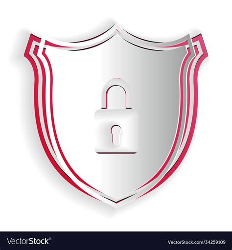 Paper Cut Shield Security With Lock Icon Isolated Vector Image