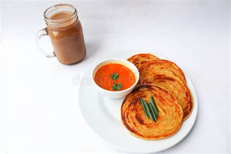 Roti Canai And Teh Tarik Paratha Bread Or Canai Bread Or Roti Maryam