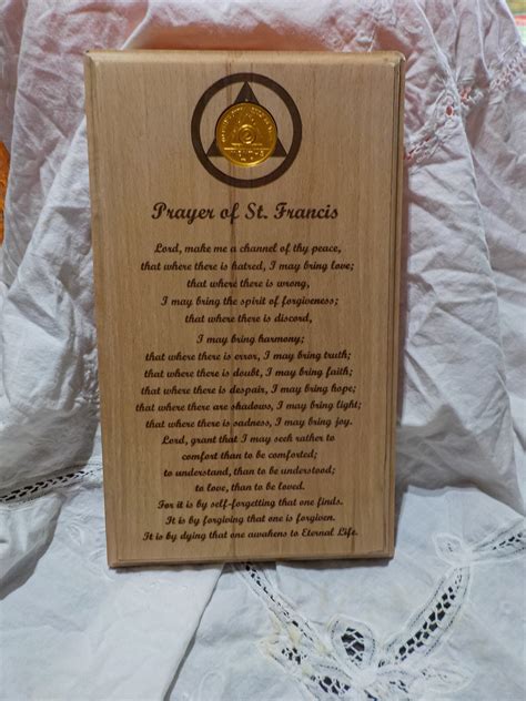 The Prayer Of St Francis Laser Engraved On A Beechwood Plaque Recovery T