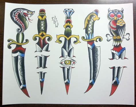 Daggers Traditional Tattoo Flash Sheet