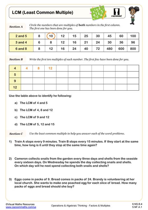 Least Common Multiple Worksheet