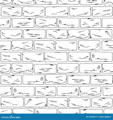 Brick Wall Graphic Black White Seamless Pattern Background Sketch