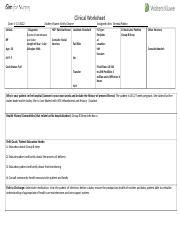 BrendaPattonClinicalWorksheet Docx Clinical Worksheet Date 1 13 2022