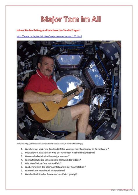 Major Tom im All allgemeine Deutsch DAF Arbeitsblätter pdf doc