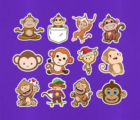 Set Of 12 Cute Monkey Stickers Monkey Sticker Pack 2 Size Animal