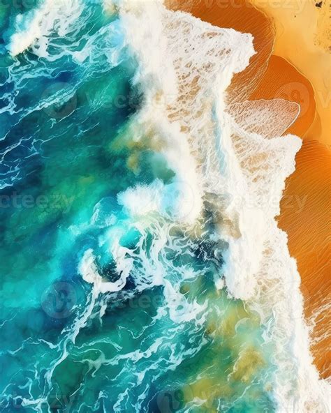 Ai Generated Vertical Overhead Shot Of A Wavy Sea Against The Seashore