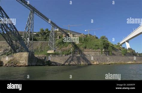 Floating Between Ponte Do Infante And Maria Pia Bridges In Porto Stock