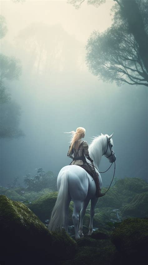 Woman On White Horse In Fantasy Forest Horse Wallpaper Anime Scenery