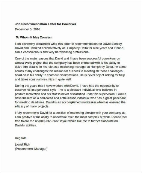 Letter Of Recommendation Template For Colleague Colleague Te