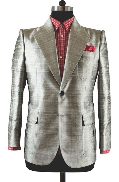 Buy Mens Fashion Suit Tailored Fit Single Breasted Pure Silver Silk