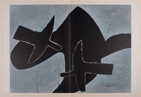 Lithograph De Georges Braque Oiseaux Sur Fond Noir On Amorosart