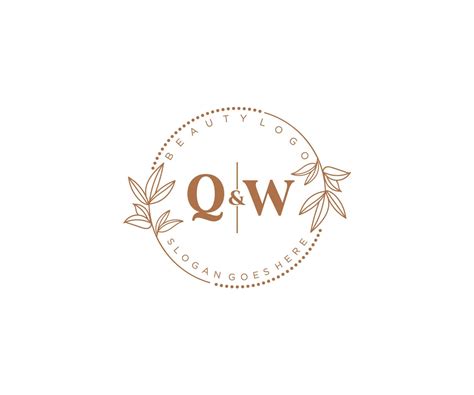 Initial Qw Letters Beautiful Floral Feminine Editable Premade Monoline