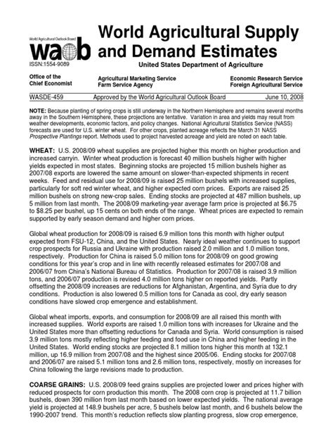 World Agricultural Supply And Demand Estimates United States Department Of Agriculture