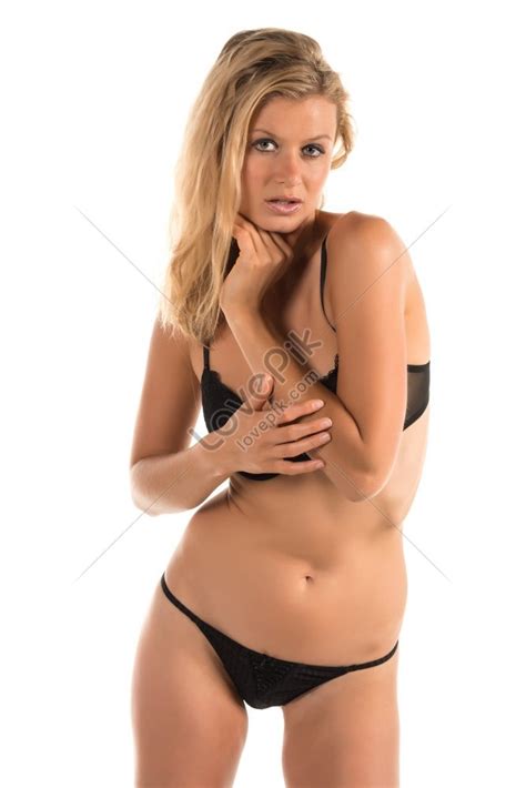 Beautiful Tall Blonde Woman In Black Lingerie Picture Picture And HD