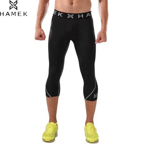 Hamek New Compression Running Pants Men Cropped Tights Basketball