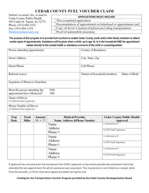 Fillable Online Cedarcounty Fuel Voucher Trip Log And Claim Form