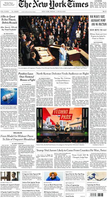 The New York Times In Print For Friday June 23 2023 The New York Times