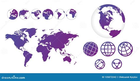 Wereldkaart Met Reeks Bollen Lineaire Pictogrammen En Verschillende