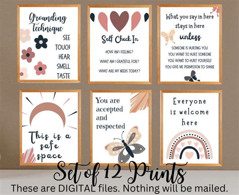 Therapist School Counselor Office Wall Art Signs Bundle Of 12 Prints