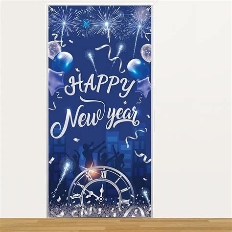 Amazon Howaf Blue Silver Happy New Year Door Cover New Year