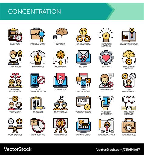 Concentration Thin Line And Pixel Perfect Icons Vector Image