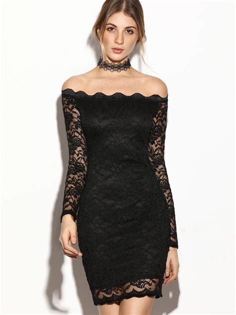 Scallop Off The Shoulder Sheer Lace Dress Sheinsheinside