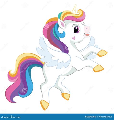 Dibujos Animados Bonitos Unicornio Con Alas Ilustraciones Vectoriales