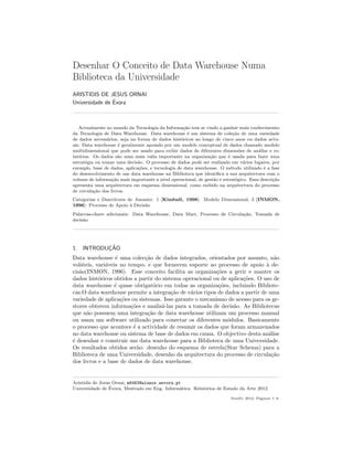 Desenhar O Conceito De Data Warehouse Numa Biblioteca Da Universidade Pdf