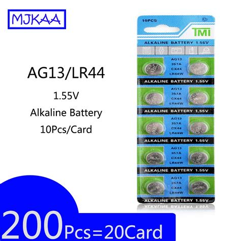 200Pcs 20Card MJKAA 2019 Wholesale AG13 LR44 1 55V Alkaline Button