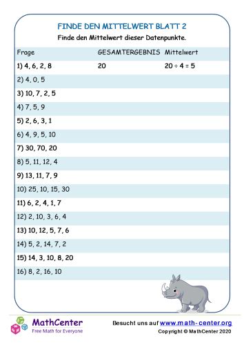 Vierte Klasse Arbeitsblätter Mittelwert Math Center
